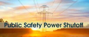 Power lines behind the words Public Safety Power Shutoff